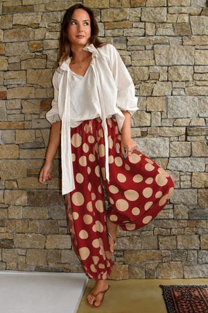 Basso Big Dot Balloon Cuff Pant Sangria & Tan